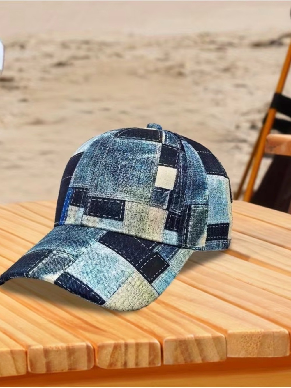 Patchwork Denim-Style Baseball Cap - Blue